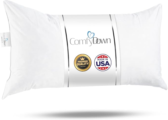 ComfyDown 12x28 Throw Pillow Insert, Down & Feather Fill, 100% Cotton Cover, Made in USA – Premium Soft Lumbar Decorative Pillow Form Sham Stuffer for Bed, Sofa & Couch