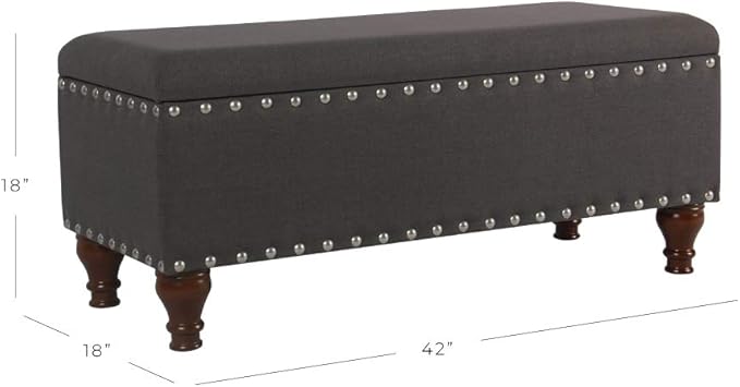 HomePop Large Storage Bench with Nailhead Trim - Charcoal