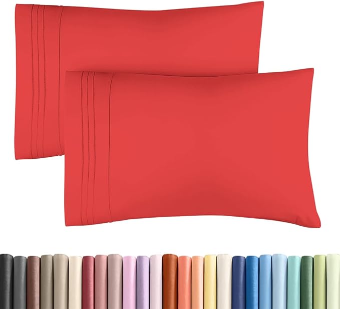 King Standard Pillow Cases Set of 2 - Ultra-Soft Hotel Quality Pillowcase Covers - Comfy, Cozy & Fade Free - Wrinkle Resistant - Machine Washable Pillow Protectors - 2 Piece Set - Red
