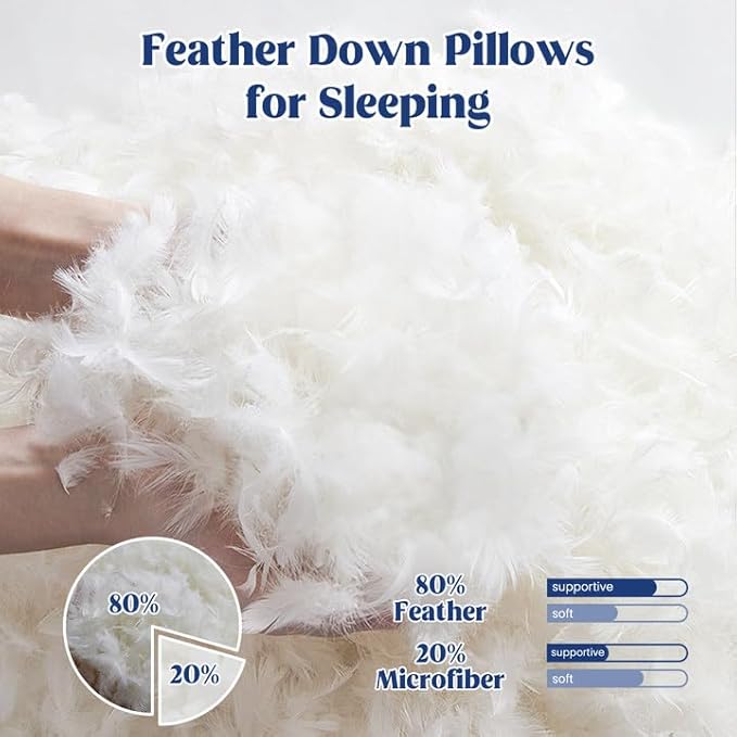 puredown® Goose Feather Down Pillows, Soft Fluffy Luxury Hotel Collection Pillows King Size Set of 2, 100% Cotton Cover, Medium Firm Bed Sleeping Pillow for Back, Stomach or Side Sleeper.