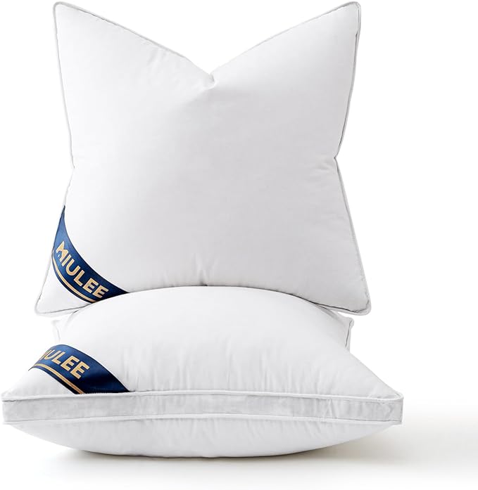 MIULEE 26x26 Feather Down Pillow Inserts with Gusset Bed Pillows,Set of 2 Luxury Fluffy Decorative Throw Pillows for Couch Sofa