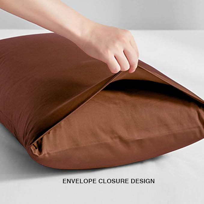 FLXXIE King Pillow Cases Set of 2, Soft Microfiber Pillow Covers with Envelope Closure, Wrinkle, Fade and Stain Resistant Pillowcases, 20x36, Brown
