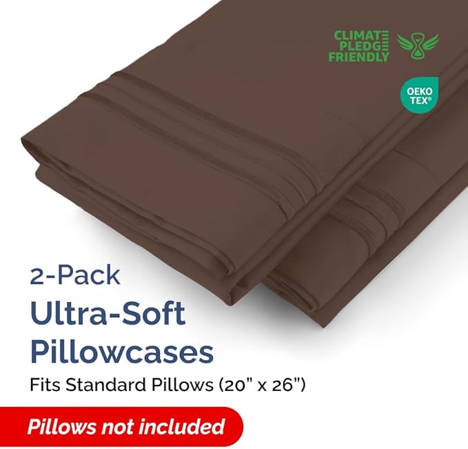 Standard Pillow Cases Set of 2 - Ultra-Soft Hotel Quality Pillowcase Covers - Comfy & Wrinkle Free - Stain and Fade Resistant - Machine Washable Pillow Protectors - 2 Piece Set - Standard Size Brown