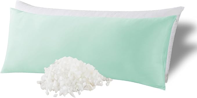 WhatsBedding Memory Foam Body Pillow with Zippered Cooling Cover, Full Body Pillow for Adults, Long Pillow for Sleeping, Fluffy Supportive, Ice Green