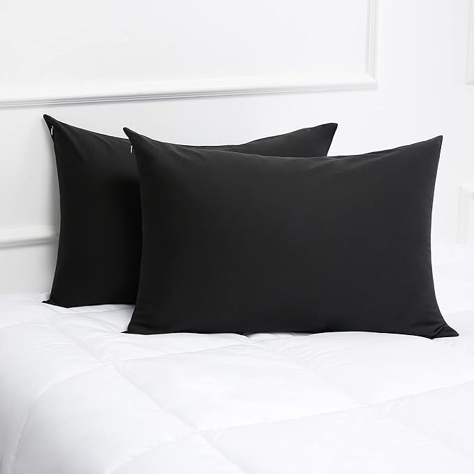 Cotton Pillow Protectors/Cases Queen Size with Zipper 2 Pack Black Color,Cooling & Breathable Bed Pillow Protectors Set of 2 Pillow Cases Cover (Queen Size 20" x 30")