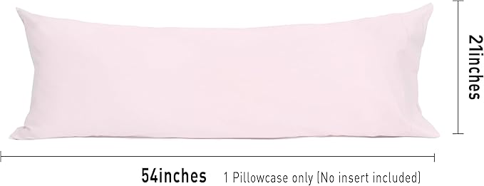 Sunflower Body Pillowcase 100% Cotton Long Pillow Cover/Case Envelope Closure 1 Pack, 20×54 inches Light Pink, Soft and Breathable