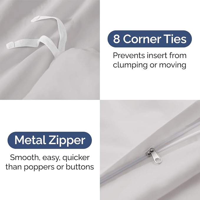 Duvet Cover Super King Size Set - Extra Soft Super King Duvet Cover with 2 Pillow Shams - Hotel Luxury, Easy Care & Fade Free with Zipper Closures & Ties - Comfy, Cozy and Breathable (French Grey)