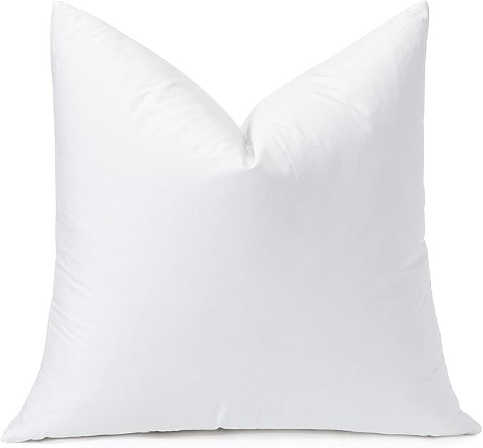 OTOSTAR Pack of 1 Down and Feather Throw Pillow Inserts, 28 x 28 Soft Fluffy Square Pillow Inserts with 100% Cotton Cover Decorative Pillows for Sofa Couch Bed-White
