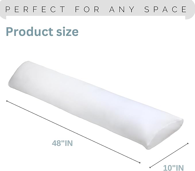 Body Pillow for Side Sleeper, 9x48 Inches Full Body Pillow with Cover, Made with Soft Material and Filled with Polyester for Adults, Adjustable Inner Core, (Pillow with White Cover)