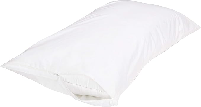 Amazon Basics King Pillow Pillowcases with Zipper, 100% Cotton Hypoallergenic, Pillow Protector, White (37 x 21 Inches), Pillows Not Included (Pack of 2)