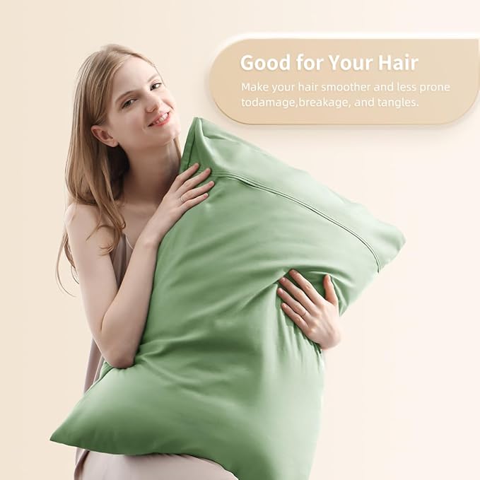 Standard Pillowcases, Cooling Viscose from Bamboo Pillow Covers with Envelope Closure, Soft Moisture-Wicking for Hot Sleepers, Hair and Skin-Friendly, Green, 2 Pack