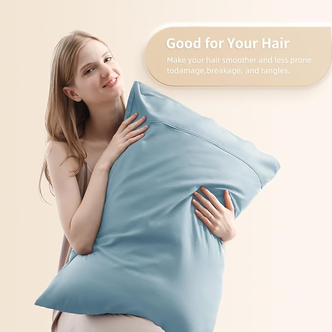 Queen Pillowcases, Cooling Viscose from Bamboo Pillow Covers with Envelope Closure, Soft Moisture-Wicking for Hot Sleepers, Hair and Skin-Friendly, Aqua Blue, 2 Pack