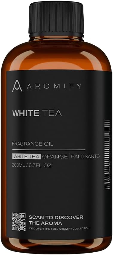 White Tea Diffuser Oil, 6.7 FL Oz, 200 mL, Aroma Essential Oil for Scent Diffusers, Luxury Hotel Scent for Home, Bathroom, Spa & Office, White Tea, Orange & Palosanto Scents