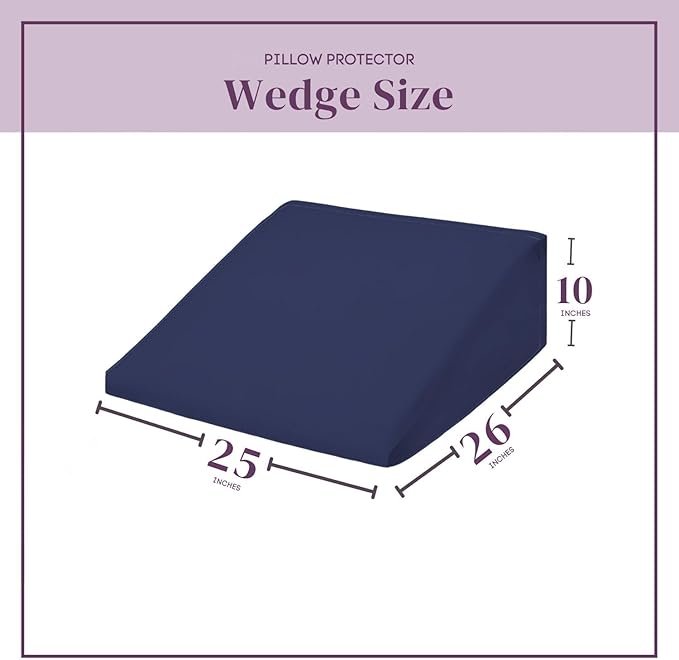 CirclesHome Wedge Pillow Cover 100% Cotton, Zippered Wedge Pillow Case Protector, Soft, Hypoallergenic & Breathable -, Navy, (25Wx26Lx10)