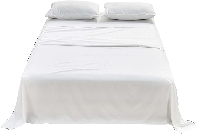 Kingnex Queen Sheet Set Striped Pattern Soft Brushed Microfiber 1 Fitted Sheet 1 Flat Sheet 2 Pillowcases Bedding Sheets Set White