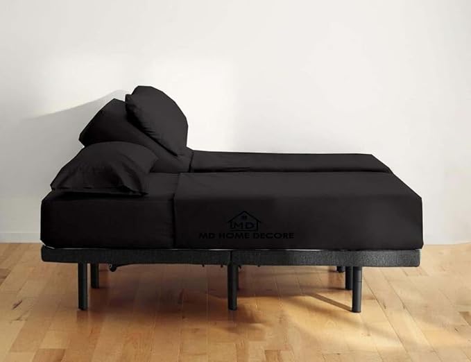 5 Piece Split King Sheet Set, 100% Egyptian Cotton, 16 Inch Deep Pockets, Dark Grey Solid, Soft Cooling Sheets for Adjustable Beds, Sleep Number Beds, Split King Mattress Sheet Set