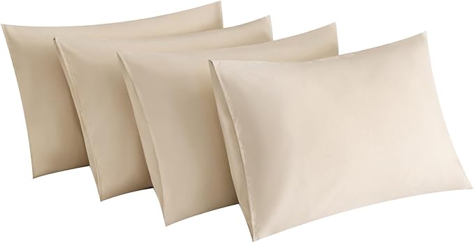 MINIPANDA Beige King Size Pillow Cases Set of 4 - Super Soft, Smooth and Breathable Pillow Cases King - Envelope Design - Machine Washable Lightweight (20X40 Inches (4 Piece))