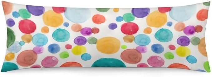 Rainbow Color Body Pillow Cover Watercolor Polka Dot Circles Colorful Rainbow Long Pillow Case with Zipper Pillowcases Bedding Pillowcase Decorative Soft Cushion Pillow Covers for Bedroom,Sofa,20"x54"
