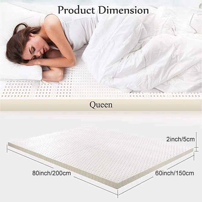 Talatex Natural Latex Mattress Topper, Premium Latex with Organic Mattress Cover, Medium Firmness Help Relief Shoulder & Back Pain (White, Queen (U.S. Standard), 2, Inches)