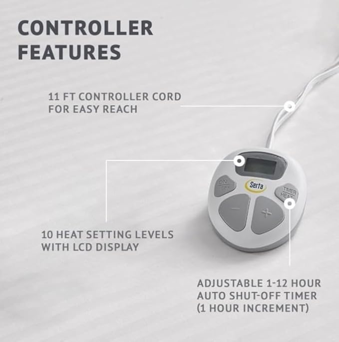 Serta Waterproof Heated Mattress Pad - Electric Bed Warmer with 10 Heat Settings, Auto Shut Off Timer, ETL Certified Electric Mattress Pad, Elastic Deep Pocket, Machine Washable, White Twin