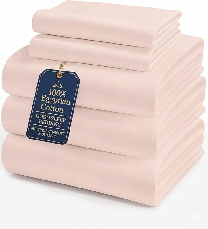Good Sleep Bedding Split King Sheet Set for Adjustable Bed, 5 Piece, 100% Egyptian Cotton King Split Sheets for Adjustable Bed, Sateen Weave, 16" Deep Pocket Sheet Set - Blush