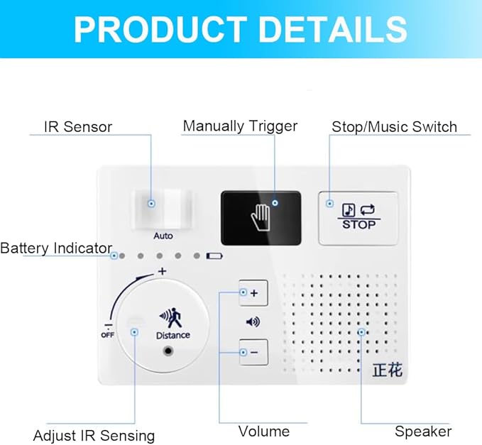KiaoTime Bathroom White Noise Machine for Bathroom Privacy Motion Activated, Bathroom Noise Blocker - Sound Machine of Running Water Masks The Sound of Toilet Bathroom Restroom