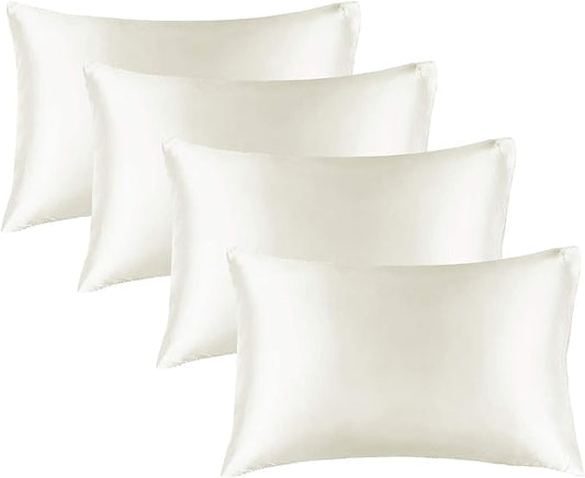 BEDELITE Satin Pillowcase for Hair and Skin, Super Soft Similar to Silk Pillow Cases 4 Pack with Envelope Closure, Cooling Pillowcases for Women Men (20"x30" Queen Size, Ivory)