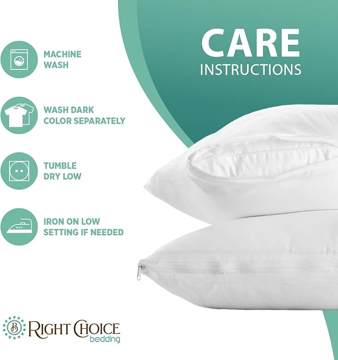 Cotton Pillow Protectors with Zipper - Zip Up Pillowcase Queen Size 20x30 (Set of 2)