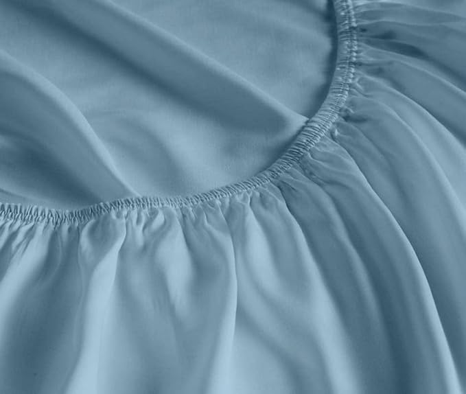 Rajlinen Flex Top King Sheet Set for Adjustable Bed, Split Head King Sheets 34 Inch Split, 100% Cotton, Deep Pocket 16 Inch, Light Blue Solid