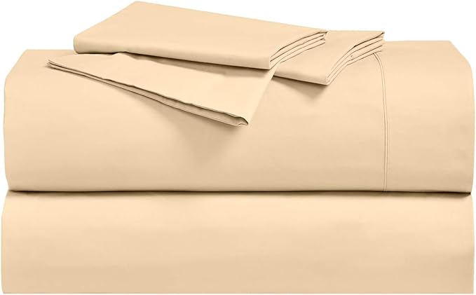 Royal Hotel Bedding Abripedic Crispy Percale Sheets, 300-Thread-Count, 5PC Solid Sheet Set, 100% Cotton, Up to 18 Inch Deep Pocket, Split-California-King, Canvas