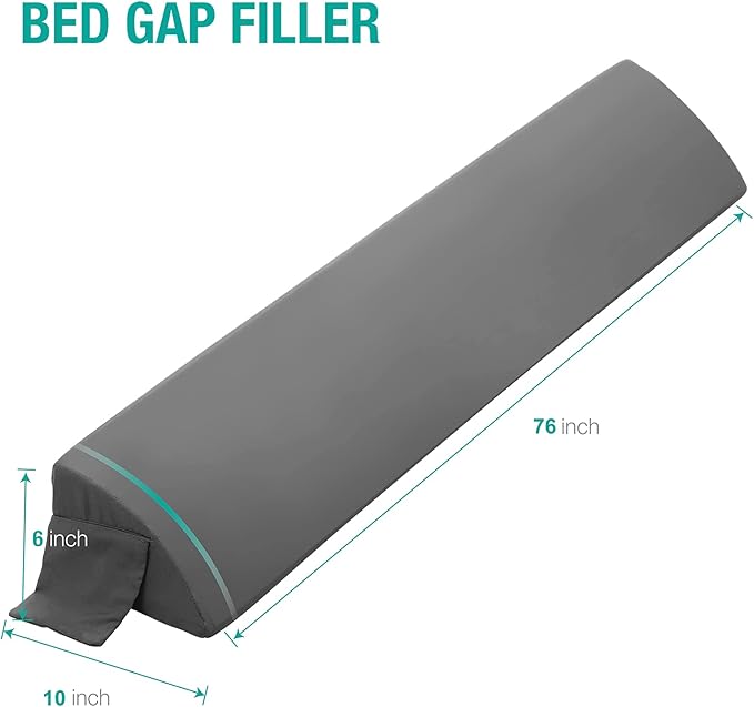 Vekkia King Bed Wedge Pillow for Headboard Gap, 0–6" Gap Filler with Side Pockets & Washable Cover, Gray 76"x10"x6"