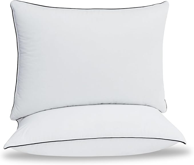 Down Pillows Breathable Cotton Shell Cover,Luxury Hotel Collection Bed Pillows for Sleeping,Fluffy Soft Medium Firm Down Fiber Pillows (Modern, Pure White/All Season, Standard (Pack of 2))