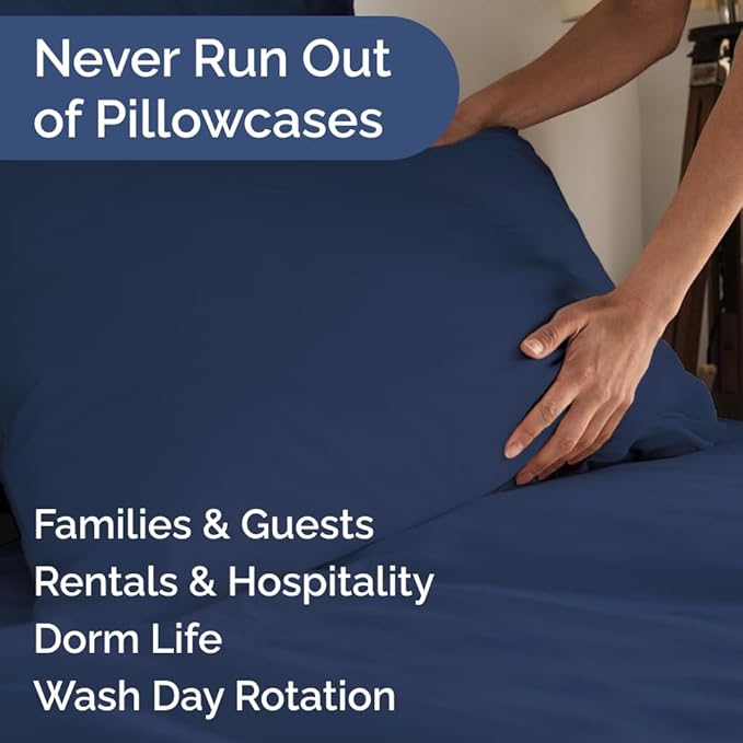 Standard Pillow Cases Set of 6 - Ultra Soft Hotel Quality Pillowcase Covers - Comfy, Cozy & Wrinkle Free - Shrink, Stain & Fade Resistant - Machine Washable Pillow Protectors - 6 Piece Set - Navy Blue