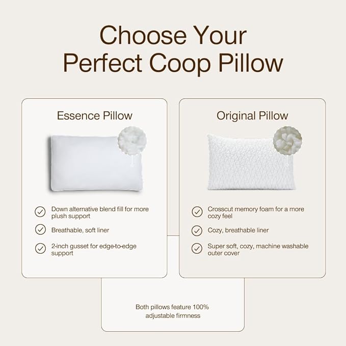Coop Home Goods Essence Crescent Down Alternative Pillow Set of 2, King Size, Adjustable, Plush & Breathable Pillow, Luxury Hotel Pillow for Side and Back Sleepers, Oeko-TEX Standard 100