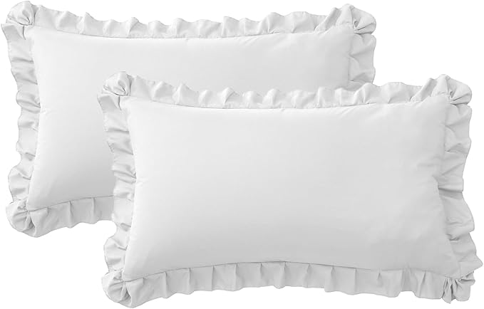 Ruffle Pillow Cases King Size Set of 2 – Soft Wrinkle Resistant Brushed Microfiber Ruffled Pillowcases –Envelope Pillow Shams Cover Festive Gift for Hotels, Guest Rooms 20x36 Inch (White)