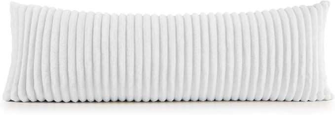 BEDELITE Fluffy Faux Fur Body Pillow Cover with Zipper, Luxury Plush 3D Striped Pillow Cover 20x54 Inches, Super Soft and Cozy Long Body Pillow Pillowcase for Bed Sofa Couch Room Decor(Bright White)