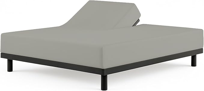 Cottingon 1 Piece Top Split King Fitted Sheet Only for Adjustable beds, Premium 100% Egyptian Cotton, 34 Inches Half Split Flex Head Bottom Sheet for Sleep Number Beds 16" Deep Mattress, Light Grey