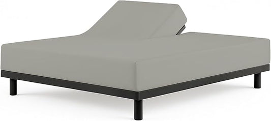 Cottingon 1 Piece Top Split King Fitted Sheet Only for Adjustable beds, Premium 100% Egyptian Cotton, 34 Inches Half Split Flex Head Bottom Sheet for Sleep Number Beds 16" Deep Mattress, Light Grey