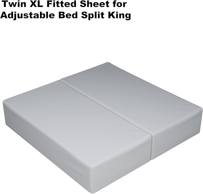 2-Pack Pure Cotton Twin XL Fitted Sheet for Adjustable Bed Split King, 600 TC 16" Deep Pocket Egyptian Cotton Fitted Sheet (2pcs, Twin XL, Gray)