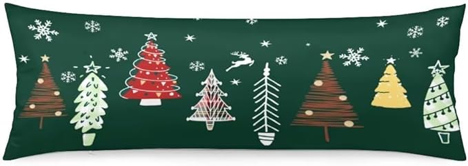 Christmas Body Pillow Cover Christmas Decoration Forest Green Christmas Tree Long Pillow Case with Zipper Farmhouse Bedding Pillowcase Decorative Soft Cushion Pillows Covers for Bedroom,Couch,20"x54"