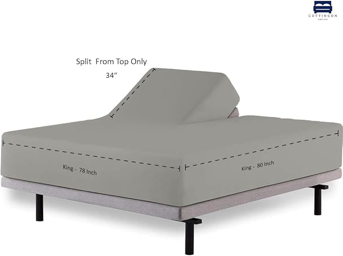 Cottingon 1 Piece Top Split King Fitted Sheet Only for Adjustable beds, Premium 100% Egyptian Cotton, 34 Inches Half Split Flex Head Bottom Sheet for Sleep Number Beds 16" Deep Mattress, Light Grey