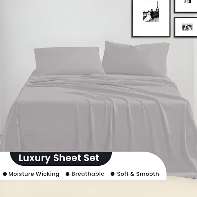SGI bedding 100% Egyptian Cotton Sheets Twin Size – 600 Thread Count Sheets Set, Soft, Cooling, 15" Deep Pocket, Luxury Hotel Bedding, Breathable, Durable - Silver