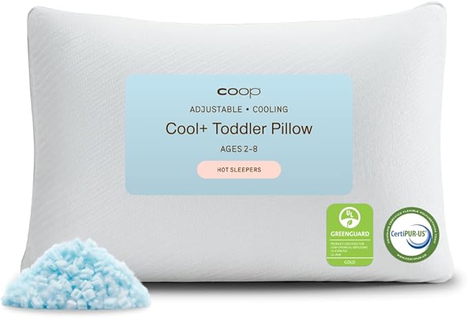 Coop Home Goods Cool+ Adjustable Cooling Toddler Pillow, 13x19, Cooling Gel Memory Foam Kids Pillow for Ages 2+, Customizable Loft, Breathable, Washable Cover, Childproof Zipper, Small Cooling Pillow