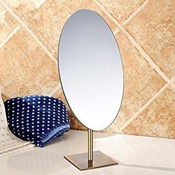 GURUN Large Oval Table Top Vanity Desk Mirror 7"x12" Antique Brass Luxuries Makeup Mirror with Stand, Jeweler's Mirror Gifts for Women Mom