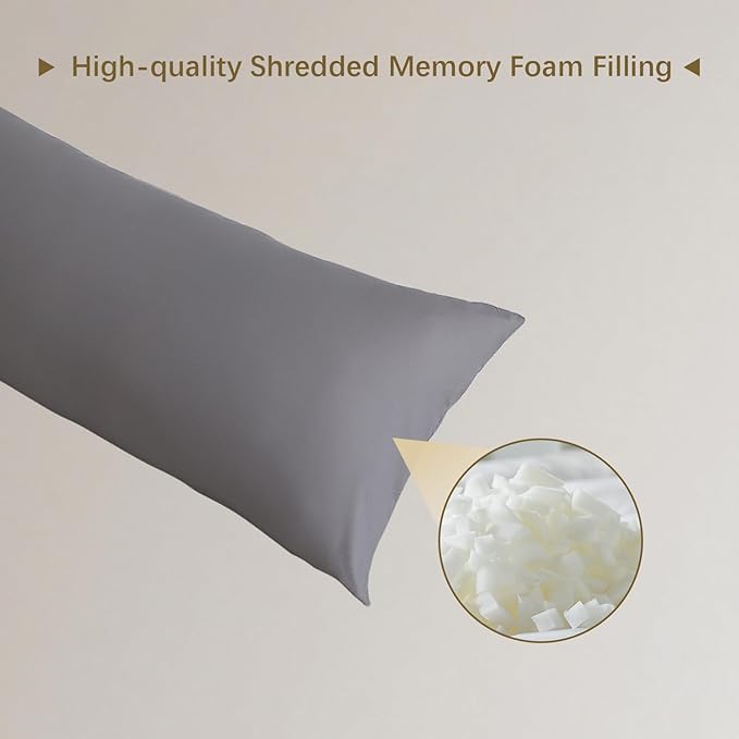 Memory Foam Body Pillow Insert, Soft Large Long Bed Pillow for Adults, Breathable Full Body Pillow, Grey