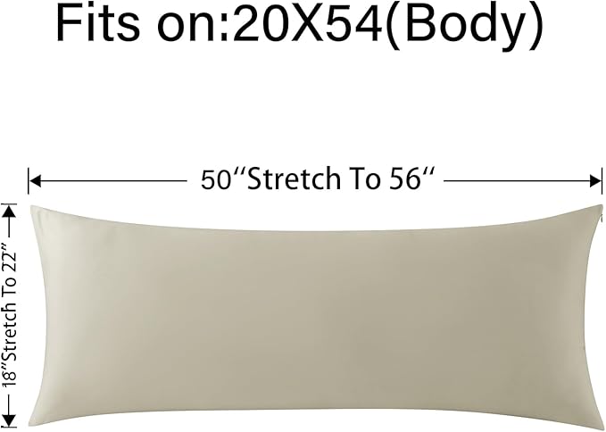 WhatsBedding Body Pillow Cover Cooling Fabric, Long Pillowcase Breathable & Skin-Friendly, Zipper Closure - Khaki (20x54 inch)