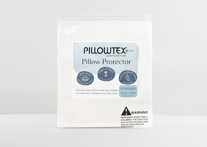 Feather/Down-Proof, 100% Cotton, Pillow Protector - Reduce Pokes with Hypoallergenic, Breathable, Machine Washable, Quiet, Soft Covers - Zippered Enclosure & Machine Washable (2, Standard)