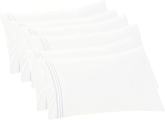 Elegant Comfort 6-PACK Solid Pillowcases 1500 Premium Hotel Quality Microfiber - Smooth Weave, Wrinkle and Stain Resistant, Easy Slip-On, 6-Piece Set, Standard/Queen Pillowcase, White