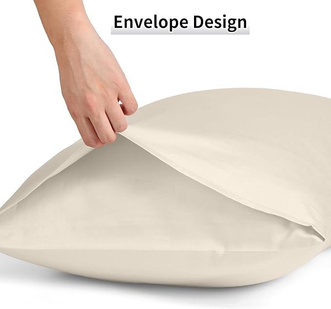 Warmstar Cotton Pillow Cases Standard Size Set of 2, 600 Thread Count Pillowcases 20x26 Inches, Soft Long Staple Cotton Pillowcases Breathable with Envelope Closure,Ivory White