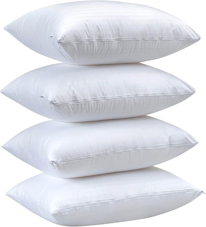 Kingnex 4 Pack Waterproof Feather Proof Pillow Protectors with Zipper on Long Side Standard Size Down Proof Striped Bed Pillow Cover